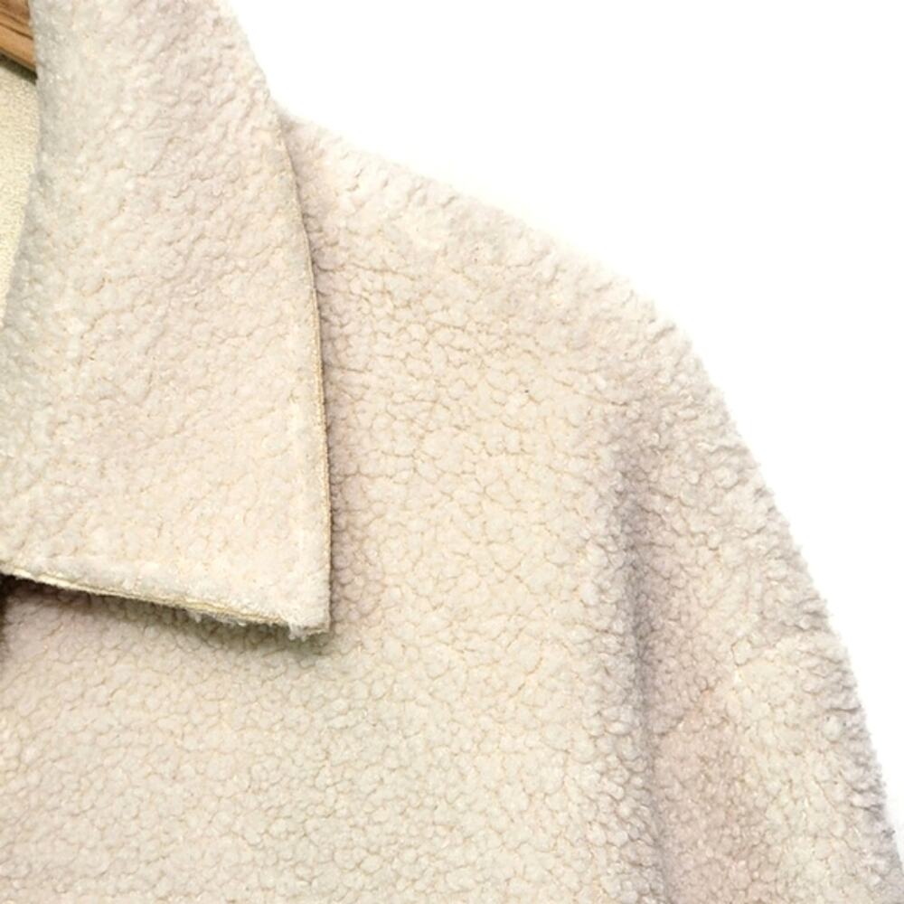 Elodie Sherpa Teddy Button-Down Crop Coat Jacket Ivory Cream Chic Cozy L - Picture 3 of 11